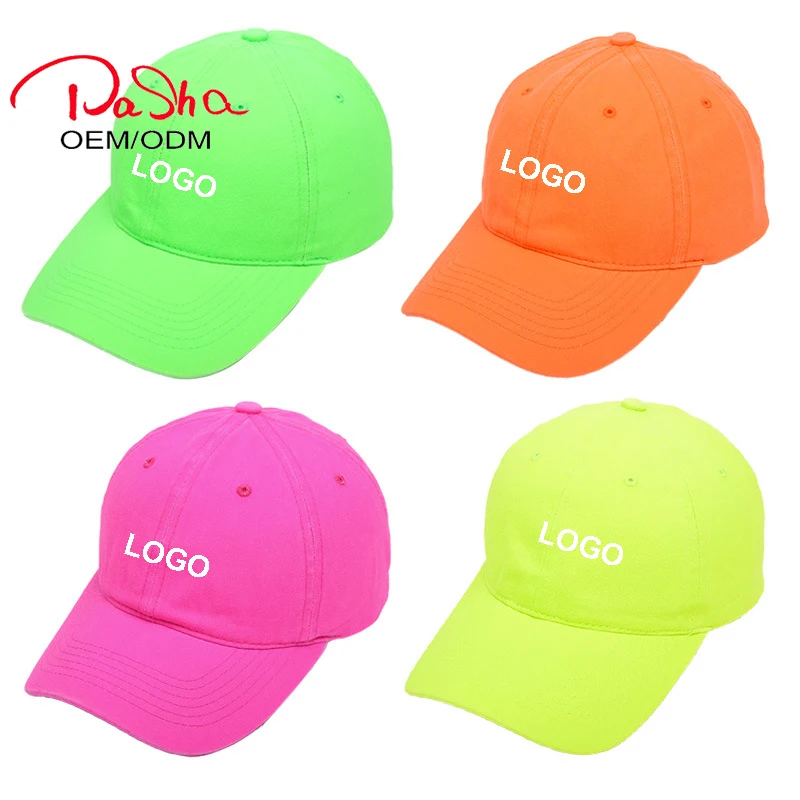 Оптовая продажа шляп с логотипом на заказ от производителя, неоново-зеленые бейсбольные шляпы без рисунка с вышивкой