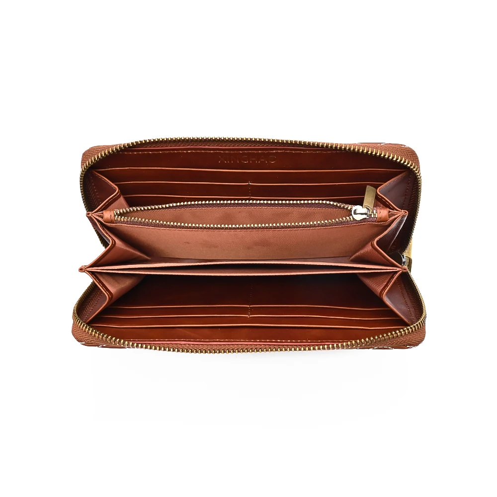 custom fashionable ladies quilted genuine real cowhide leather RFID zipper purse wallets for women
