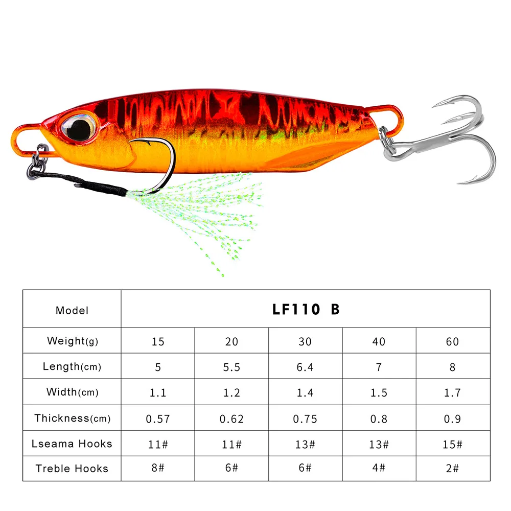 CASTSOON  Saltwater Fishing lure Metal jig 15g 20g 30g 40g 60g Artificial Baits Sinking Slow Jigging Lure Metal Slow Jigs