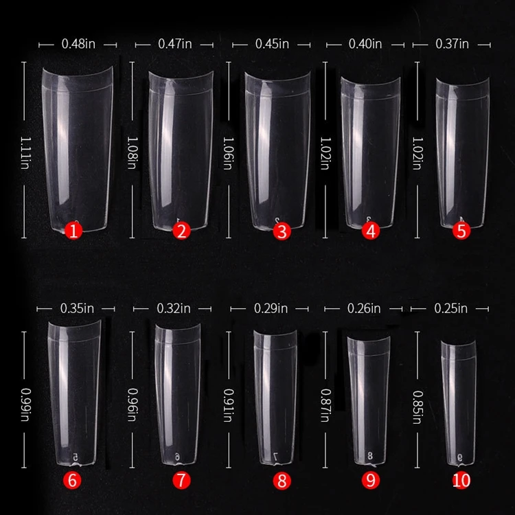 
Professional Clear Coffin Square C Curve Acrylic 500Pcs Extra Long False Extension Half Cover Natural Artificial Nail Tips 