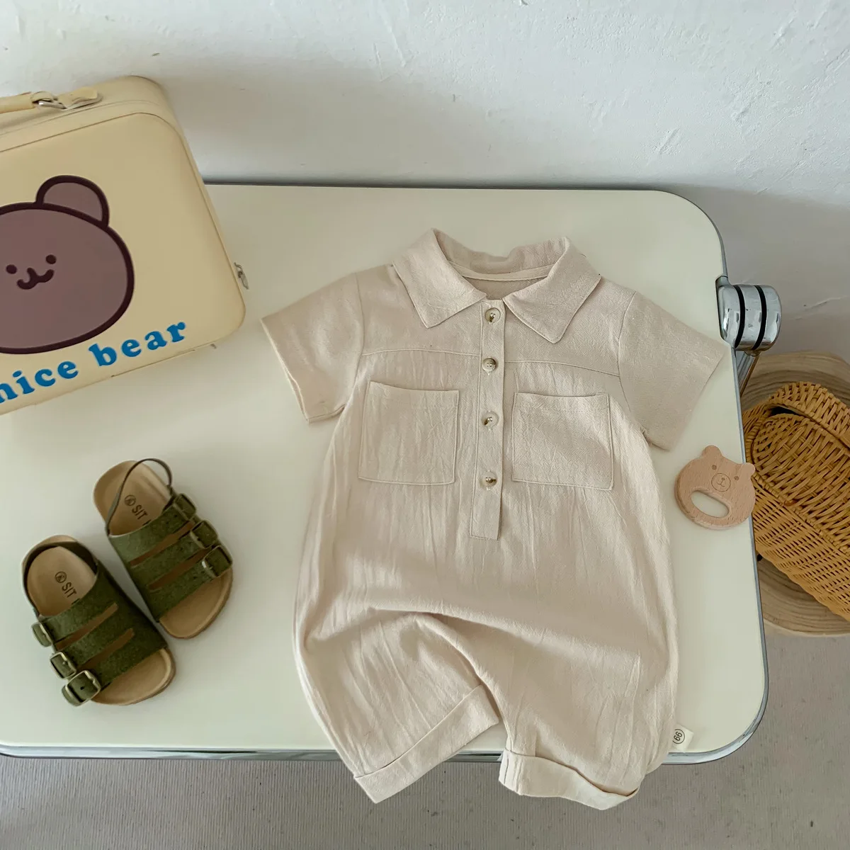 2024 Summer New Baby Romper Baby Solid Color Cotton Short Sleeve Romper Boys And Girls Clothing