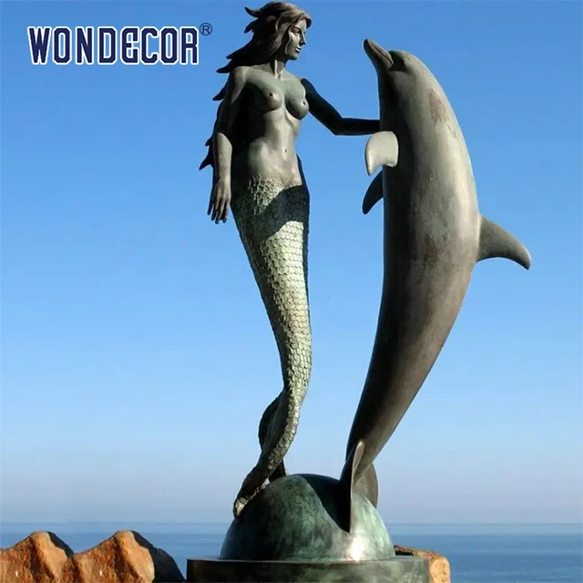 Wondecor на заказ наружное украшение знаменитая в натуральную величину Бронзовая статуя русалки дельфинов