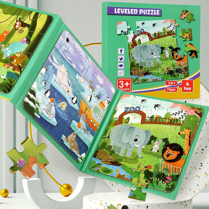 U Plus 2023 new product early educational learning toy magnetic book wooden jigsaw puzzle
