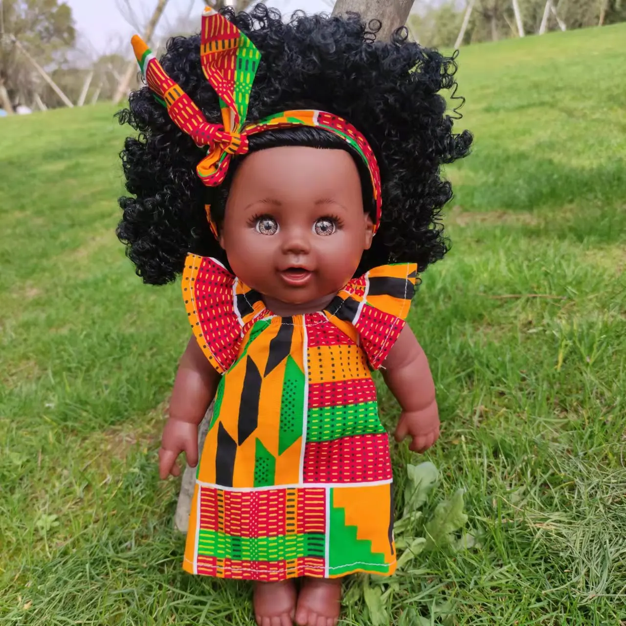 12 inch popular afro curly hair african black skin doll
