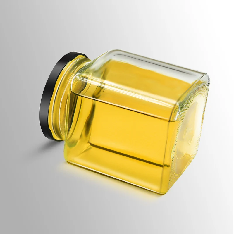 Wholesale Square Honey Glass Jar Jam Glass Jar Bocal en Verr With Lid Storage Food Container 50ml 80ml 100ml 200ml 280ml 380ml