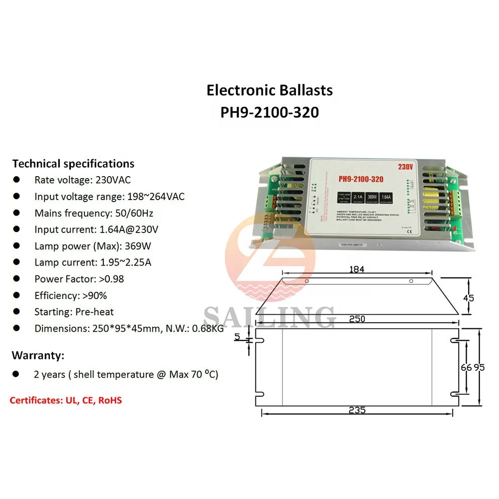 320W UV lamps GPHHA1554T6 NNI300/147XL TUV325WXP Electrical Ballast PH9-2100-320 UVC Fluorescent lamp Electronic Ballast