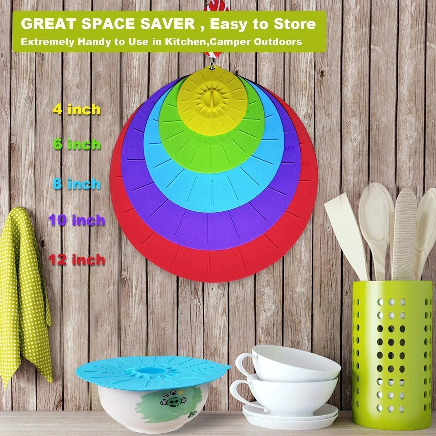 Elegant Live Set of 5 Heat Resistant Microwave Cover - Various Sizes Silicone lids for Bowls Plate Pots