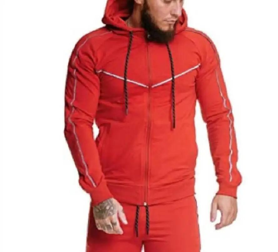 
custom stripe sweatsuit joggers 2 piece sets zipper jogging suits 3m reflective tracksuits for men 