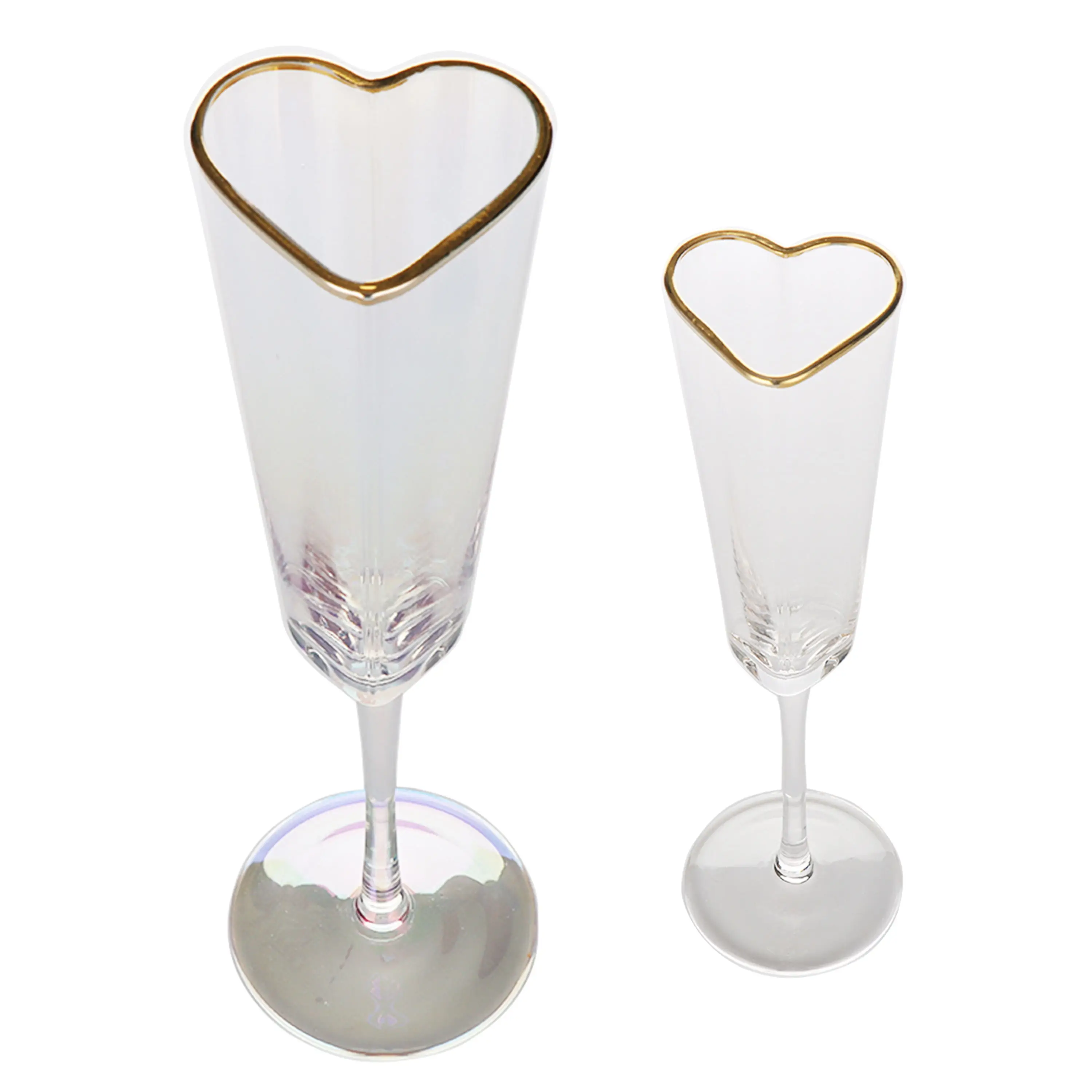gold rim luster heart shape champagne flute glasses