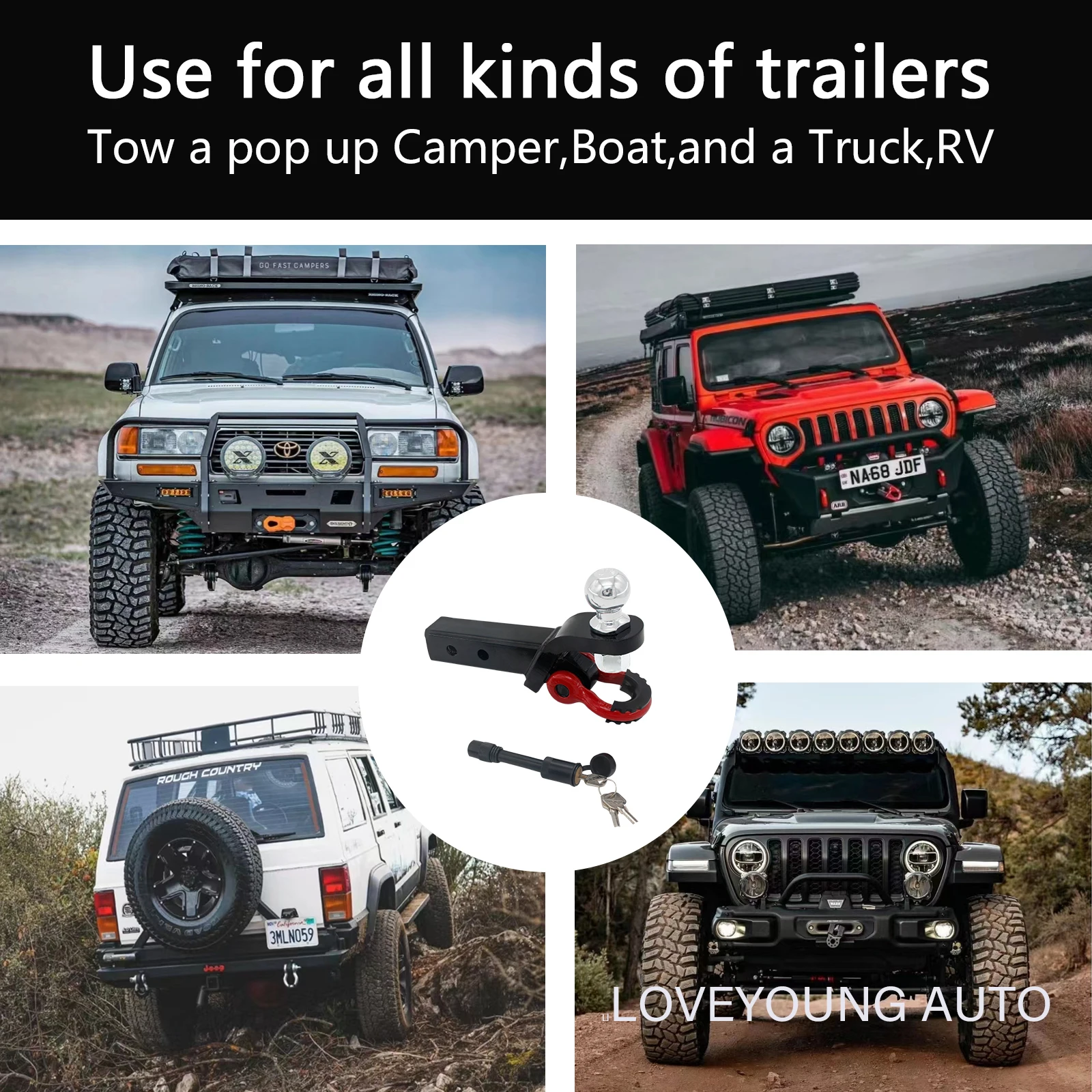 Steel Trailer Hitch Ball Mount with Trailer Ball & Hitch Pin Fits 2-Inch Receiver 7500 LBS