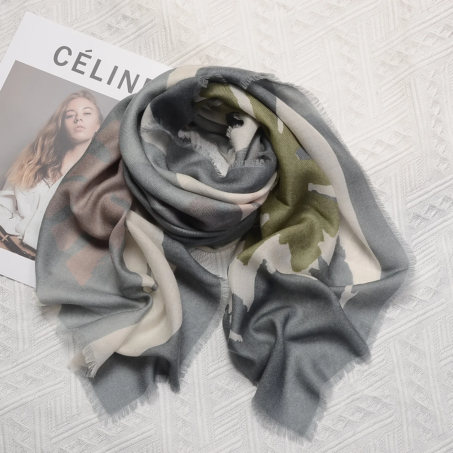 Printed wool  female Muslim scarf Baotou scarf tooth edge Muslim headscarf digital printed square scarf