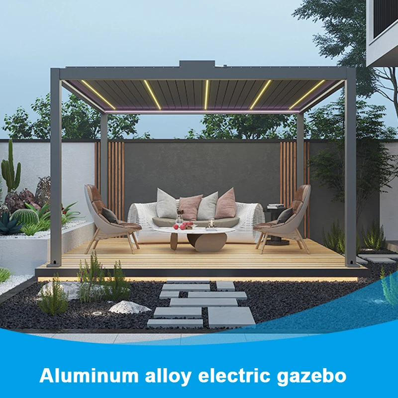Aluminum Alloy Electric Tilting Louver Pavilion Outdoor Patio Gazebo Villa Garden Sun Room Gazebo