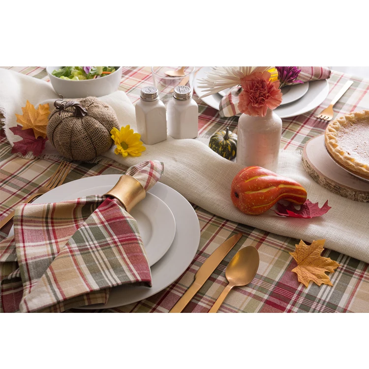 Fall 100% Cotton Plaid Tablecloth Collection Washable Jacquard Christmas Tablecloths for Rectangle Tables 60 x 120