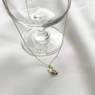 Light Luxury S925 Silver Irregular Pearl Necklaces Sterling Geometric Pendant Necklace For