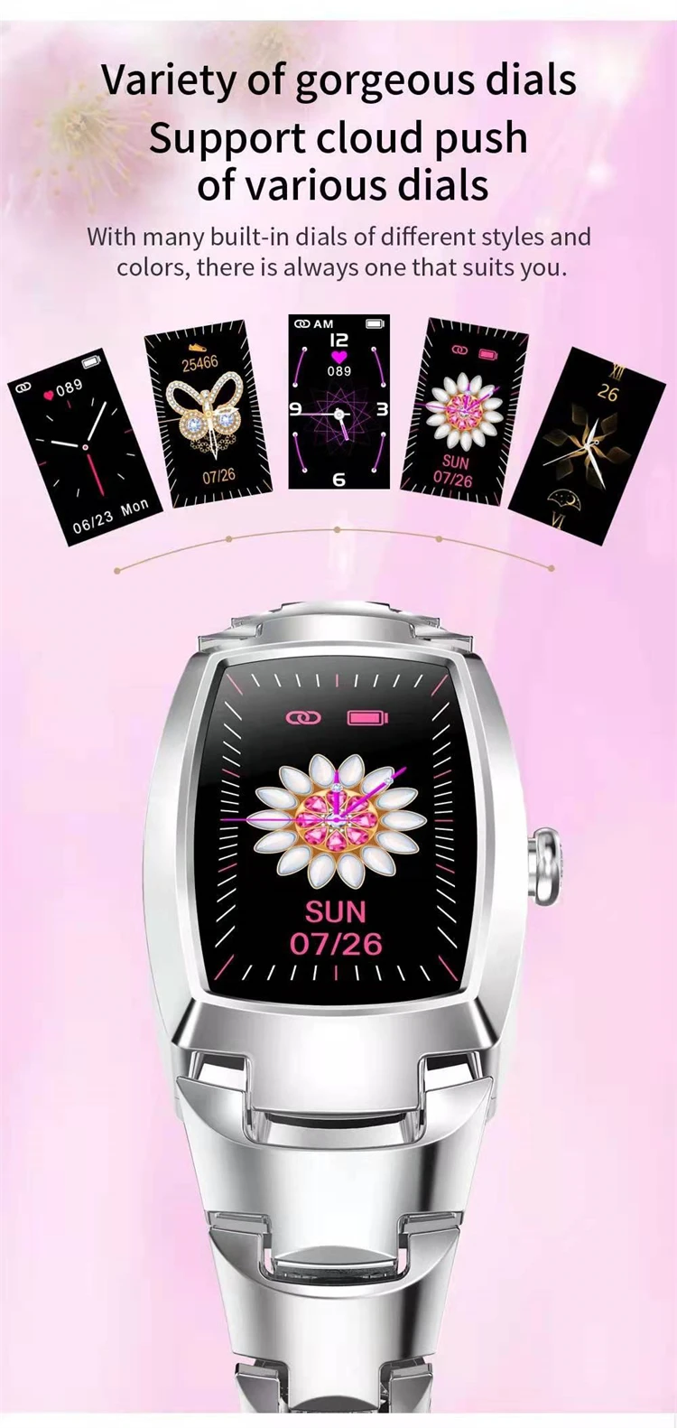 Lady smartwatch LW07 bracelet for android ios with Fitcloudpro APP and Heart rate blood pressure oxygen women smart band