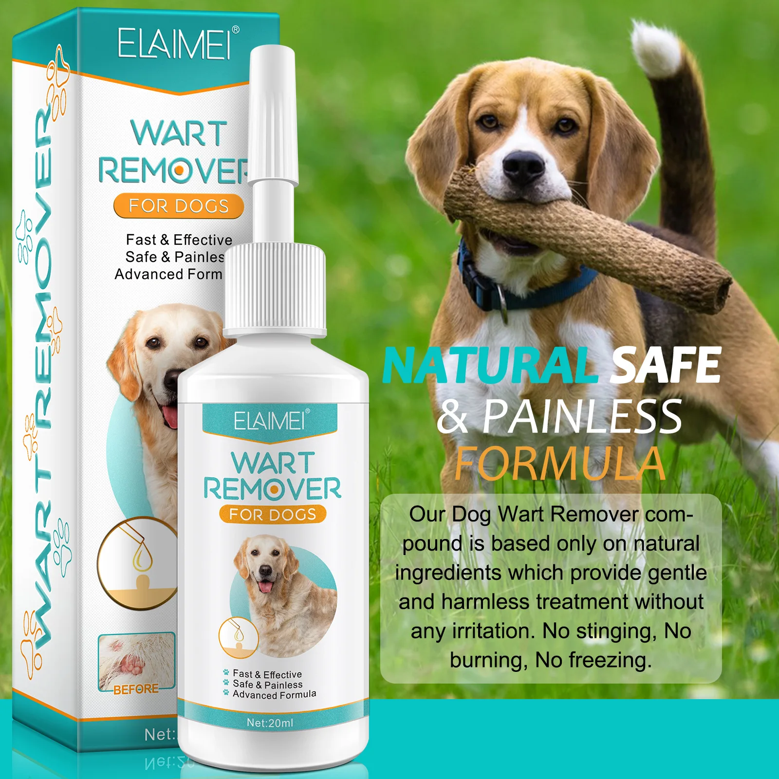 Wholesale ELAIMEI 100% Natural Ingredients Dogs Wart Remover Effective Painless Dogs Skin Tags Callus Papillomas Remover Drops