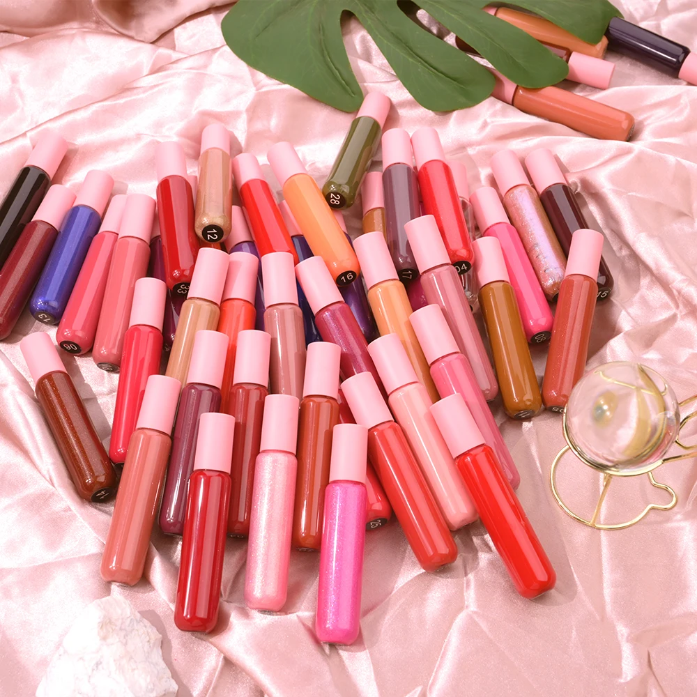 Pink Package Custom Logo Long Lasting Waterproof Mineral Glaze Blush Head Plumping Oil 42 Lip Gloss 63 Liquid Lipstick