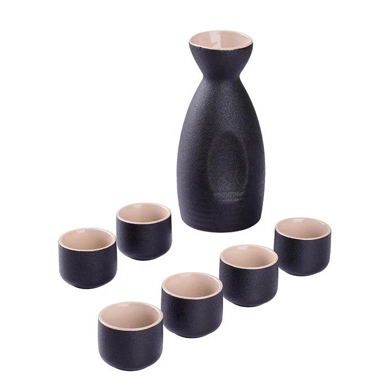 Elegant Wholesale Sake Bottle And Six Cups Ceramic Japanese Wine Set
