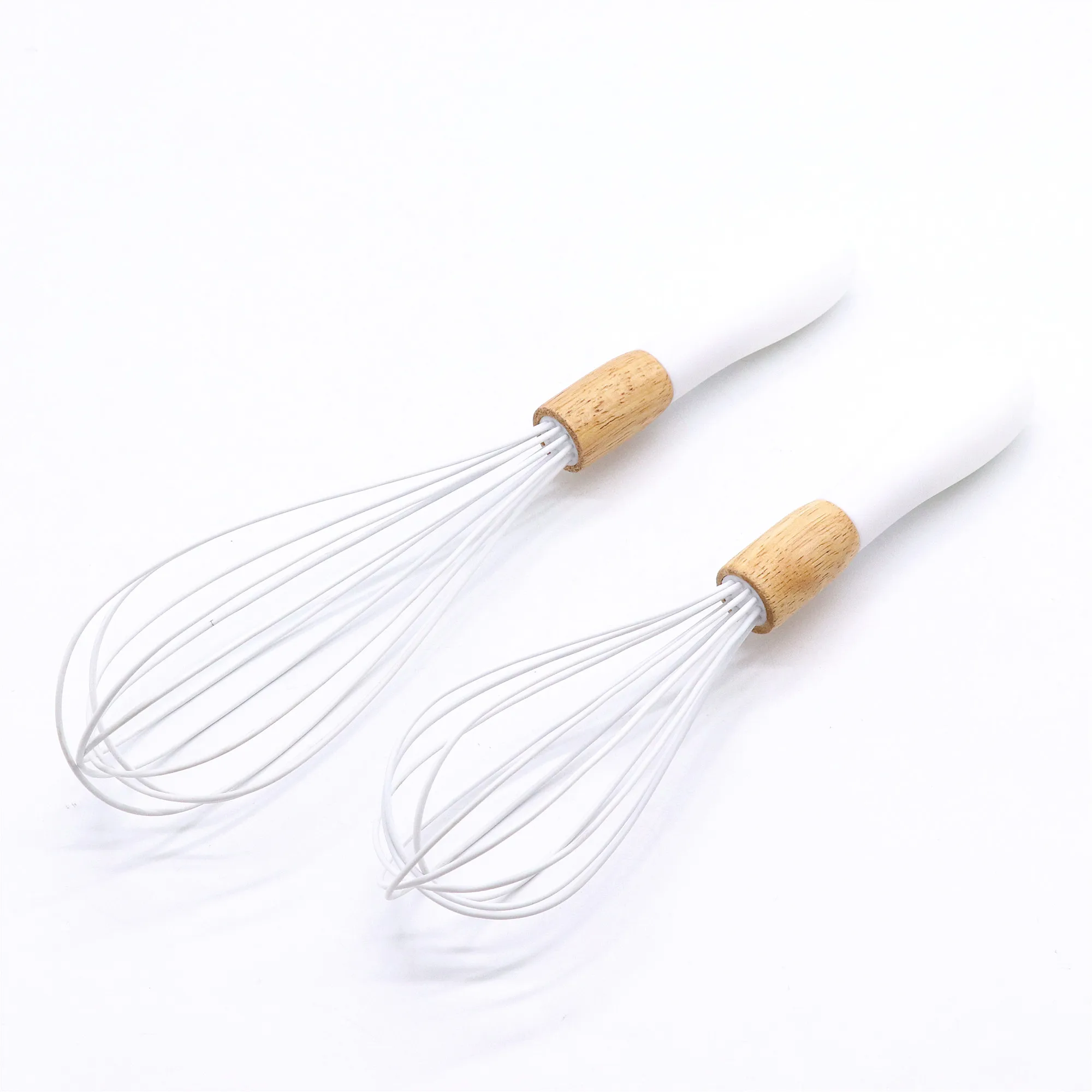 Silicone coated hand mixer egg beater wire whisk with beach wood handle
