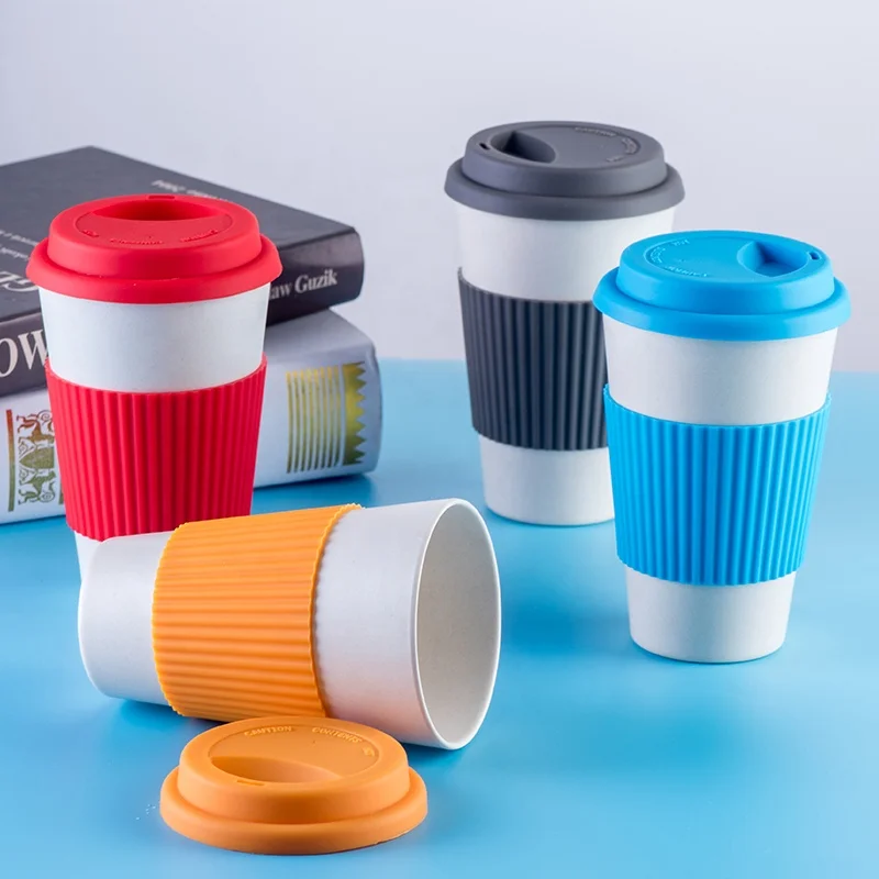 Customized Eco Reusable Bamboo Fiber Coffee Mug Bamboo Fiber Cup with Lid and Sleeve