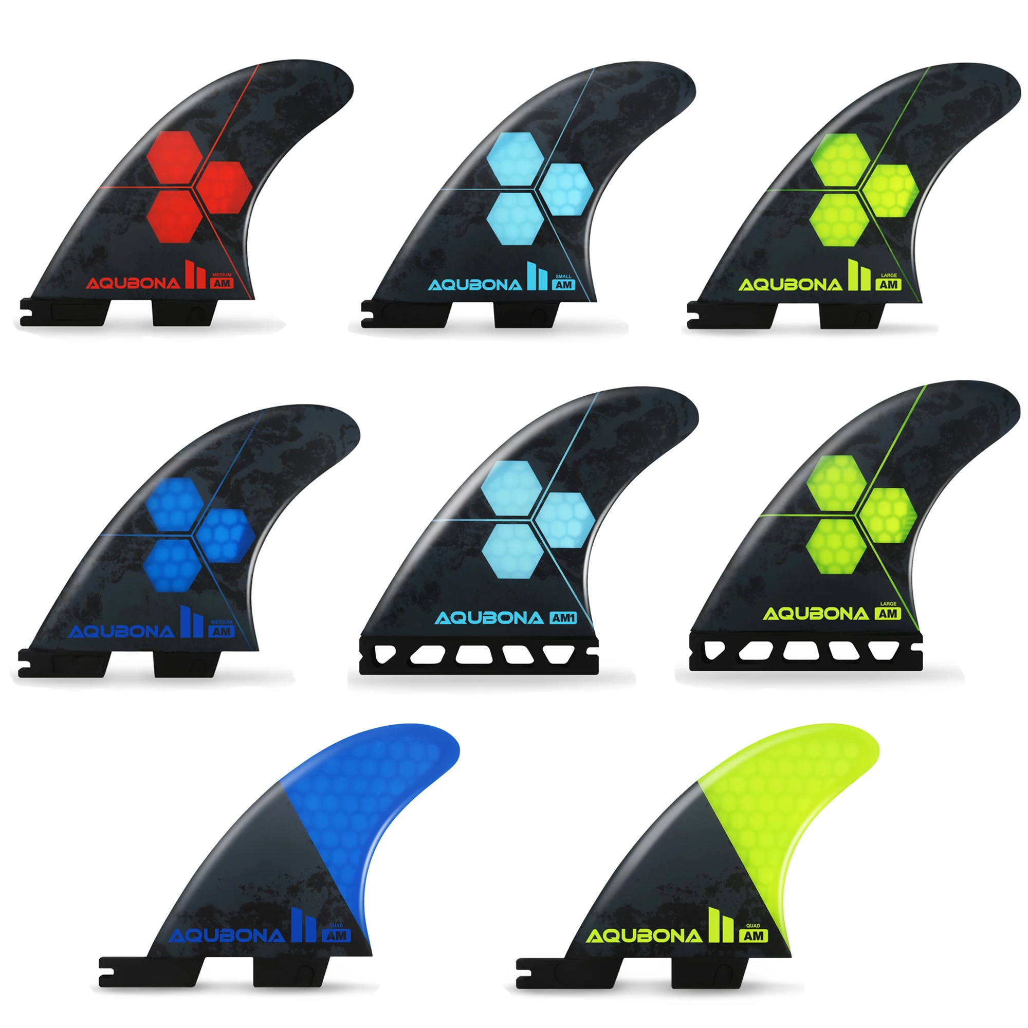 Surfboard Fins Single/Twin F2 II Tab  Surfboard Fiberglass Fins for Surfing-Blue/Yellow/Red(AM Medium Large Small)