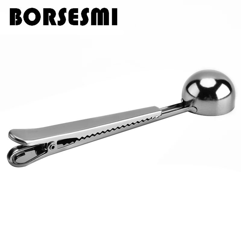 Unique kitchen gadgets Stainless Steel coffee bean scoop Cereals milk scoop measuring spoon metal coffee spoon With sealing clip