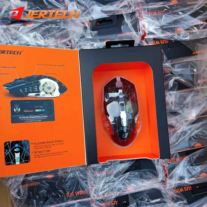 Hot Selling Jertech W200 Custom Mech Computer Games USB Desktop Office Computer Games Gaming Wireless Gamer Mouse