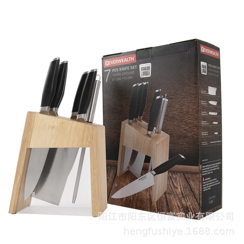 everwealth 7pcs kitchen knife set with wooden block royalty line kchenmesser stainless steel asian chef knife kitchen butcher