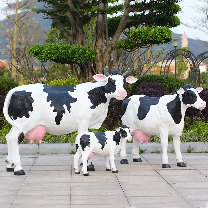 Miguo Custom Fiberglass Cartoon Cow Animal Sculptures For Park Farm Kindergarten Decorations