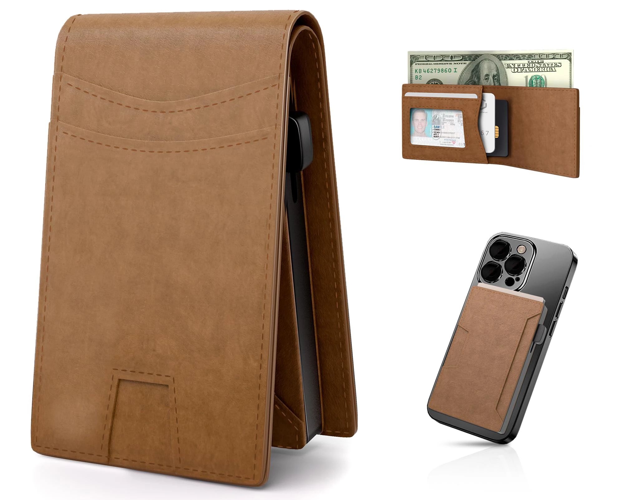 Custom Magnetic Removable Leather Card Case Wallet RFID Blocking Metal Aluminum Credit Card Holder Wallet