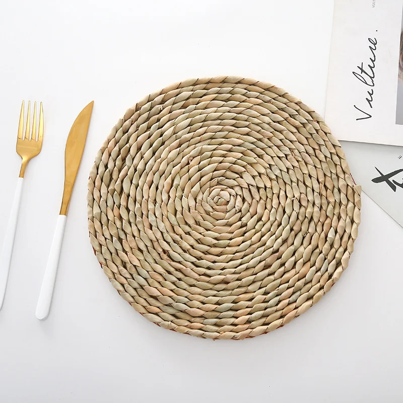 Natural Round Woven Placemats /Rattan Tablemats No-Slip Wooden Heat Resistant Mats for Table, Coasters