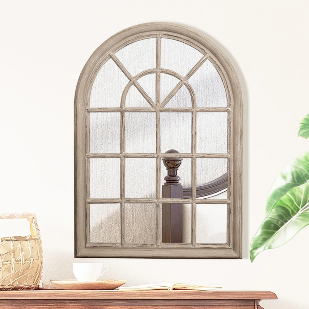New Design Beautiful Decorative Mirror Wooden Framed Home Furniture Modern Arched Shape Wall Hanging Decor Mirror