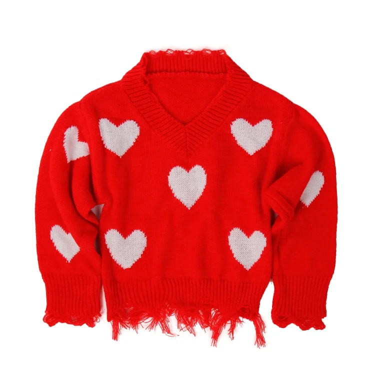 2020 New Arrival Mommy and Me Heart-shaped Distressed Sweater customizable  Sweater