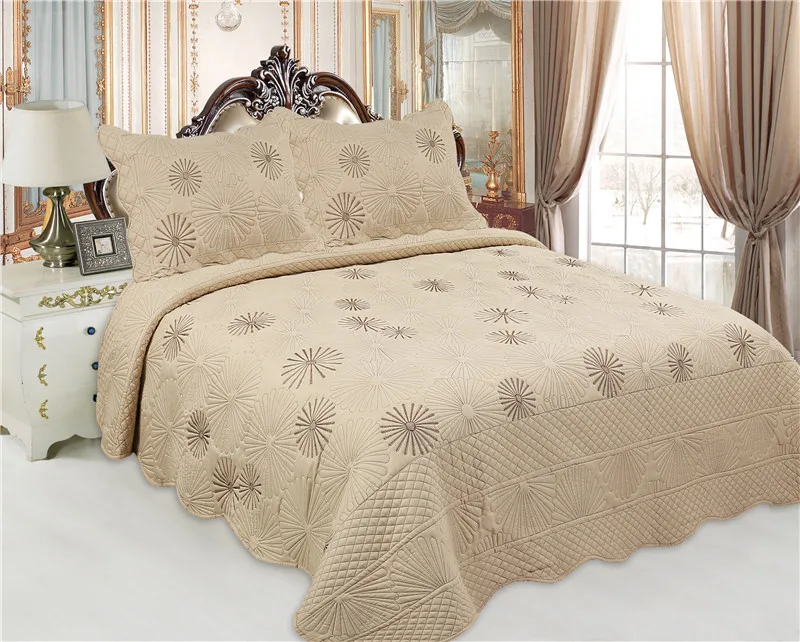 BORYARD Quilt Bedspread Set Embroidery Microfiber Bedding Bed Quilts Polyester Coverlet