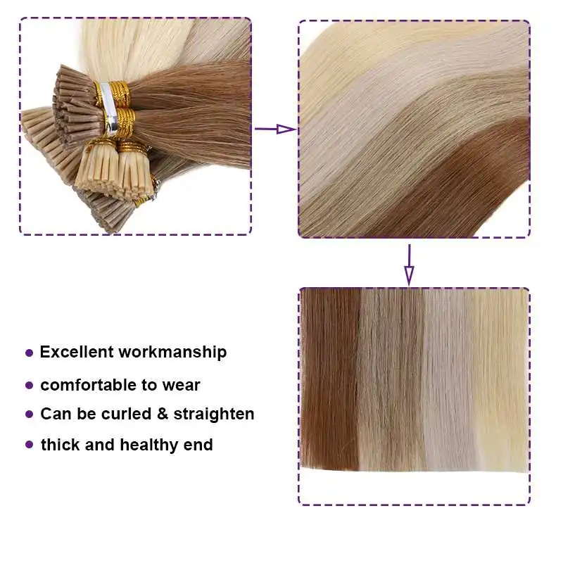 Factory Price High Quality 1g 2g stands i tip hair extensions human hair 24 inch piano Peruvian Russian salon quality rent hair