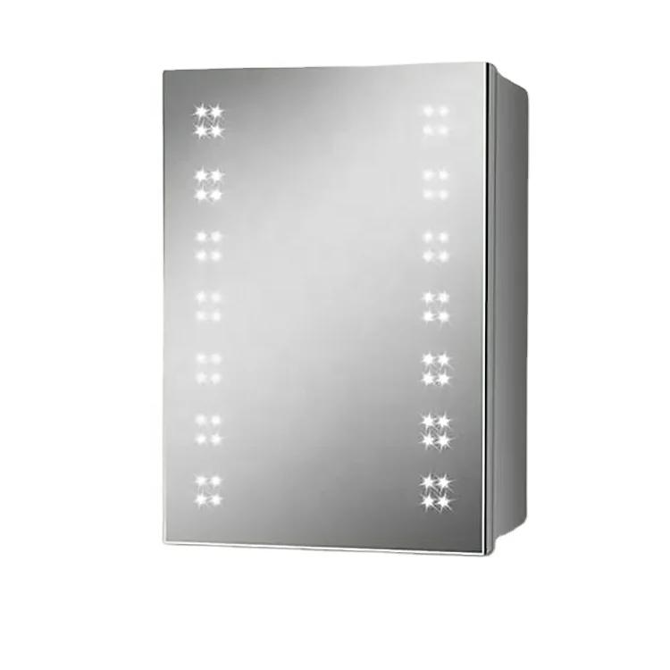 UK Aluminum Smart LED Dot Lights dimmable Modern Bathroom Mirror Cabinet With Shaver Socket