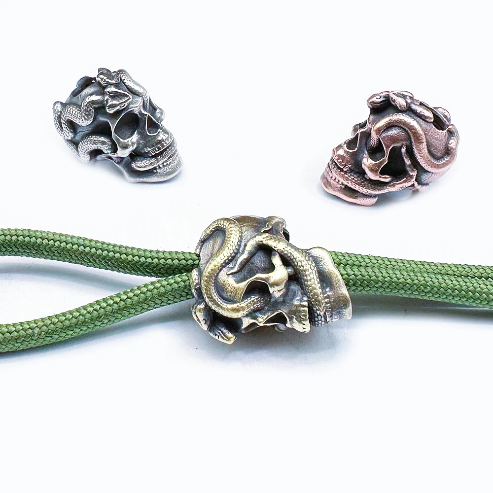 Snake Brass Skull Beads For Paracord Bracelet DIY Paracord Knife Pendant Keychain
