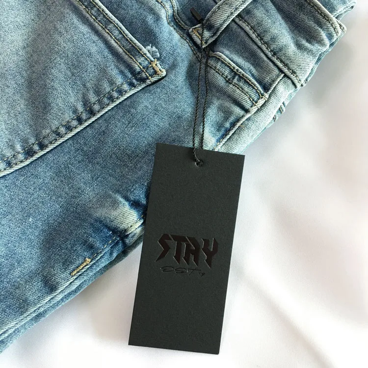Custom Hangtags Clothing With Black Foiled Black Cardboard Paper Tag Custom Apparel Hangtags With Logo Printing