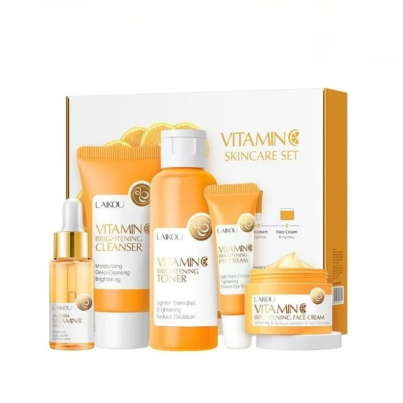 Popular Cosmetics Vitamin C Skin Care Set Anti-Aging Vit C Serum and Cream Kit Whitening Brightening Moisturizing Set for Face