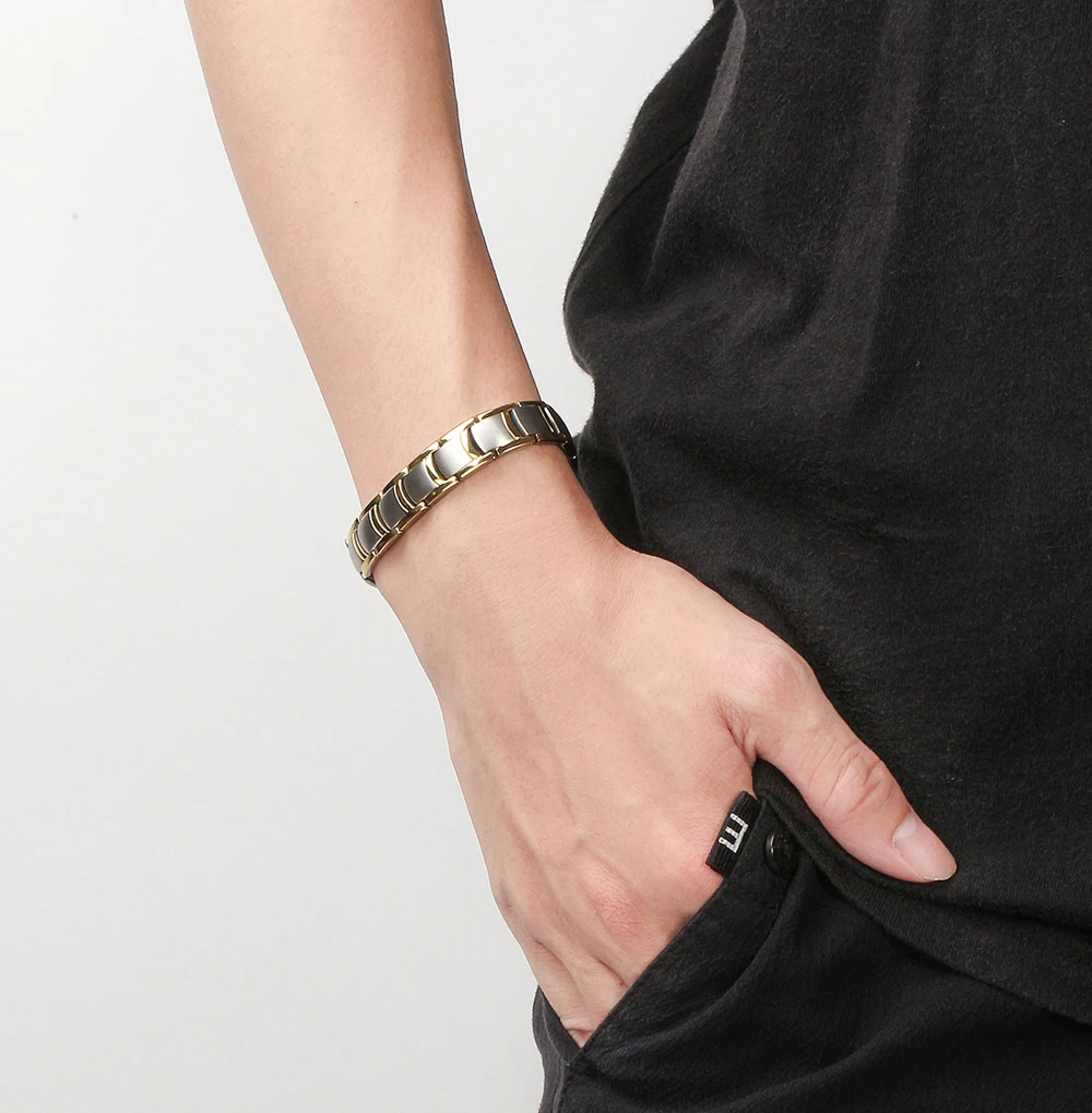 Top Manufacturer Wholesale Health Two Tone Gold Plated Magnetic Germanium Stainless Steel Bracelets For Men