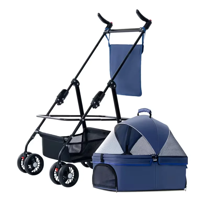 Foldable Pet Stroller City Walk 4 Wheels Baby Strollers Pet Carriers Stroller For Dogs And Cats With Storage Basket