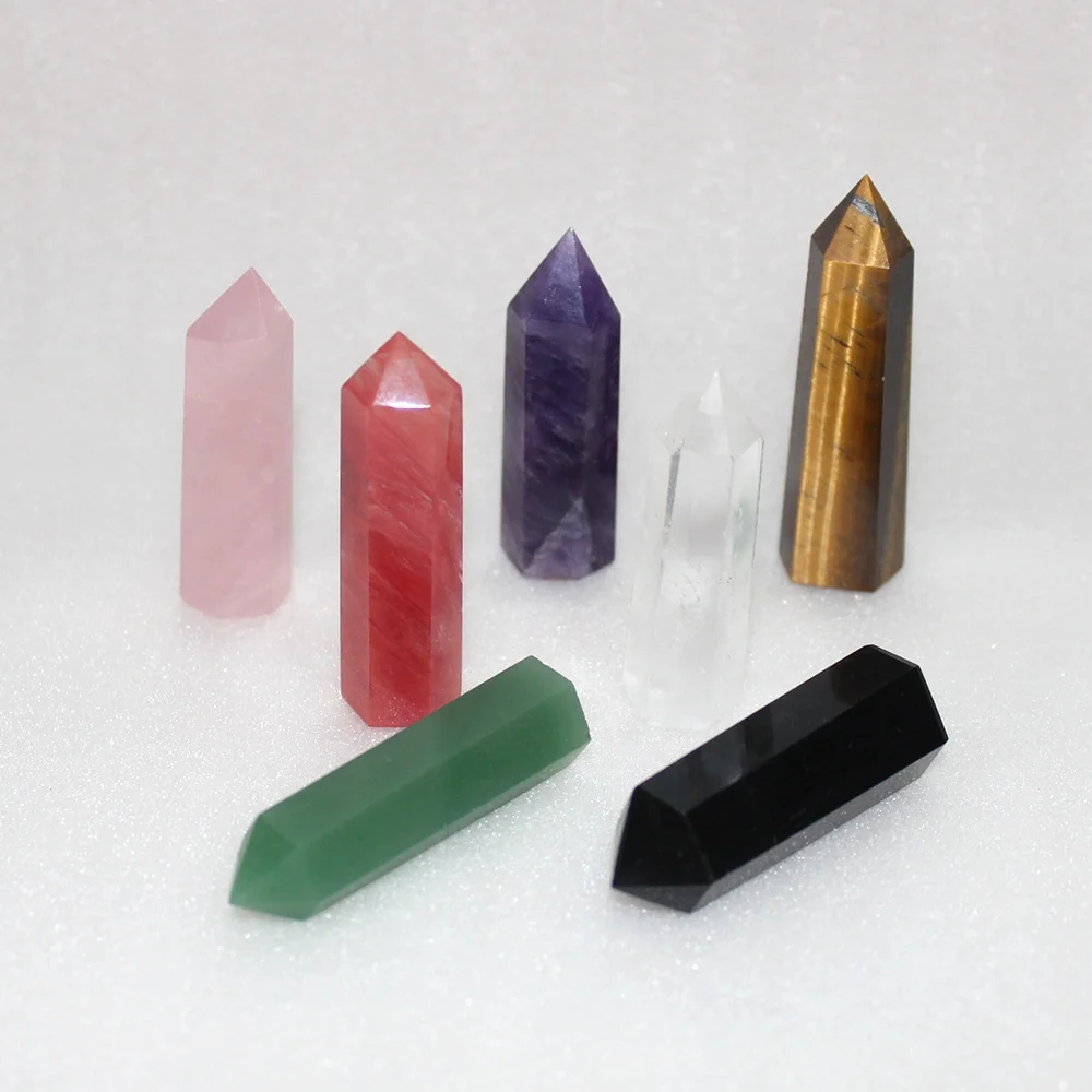 
Natural Crystal point Wand Gift Glass Box Seven Colors Raw Energy Gemstone Seven Star Array set for Healing 