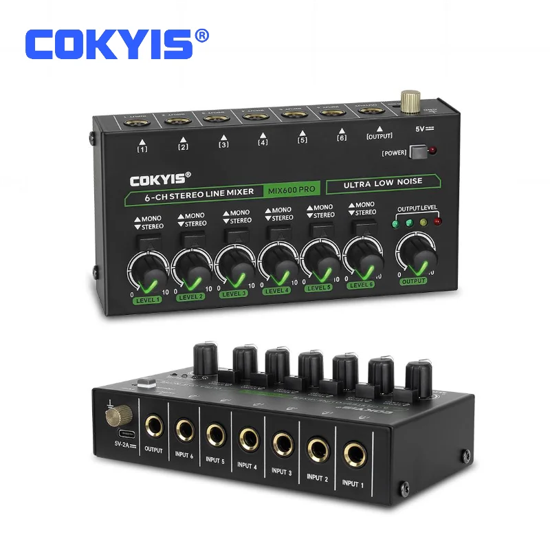 MIX600 PRO 6-канальный стерео линейный микшер RGB 6 35 мм tr/TS аудио входной интерфейс DJ Аудио консоль для музыки