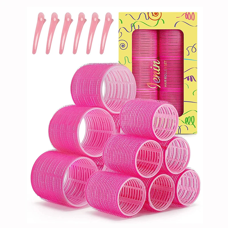 18Pcs/Set Self Grip Hair Rollers and Hair Clips Gift Box DIY Curler No Heat Nylon Plastic Hair Rollers