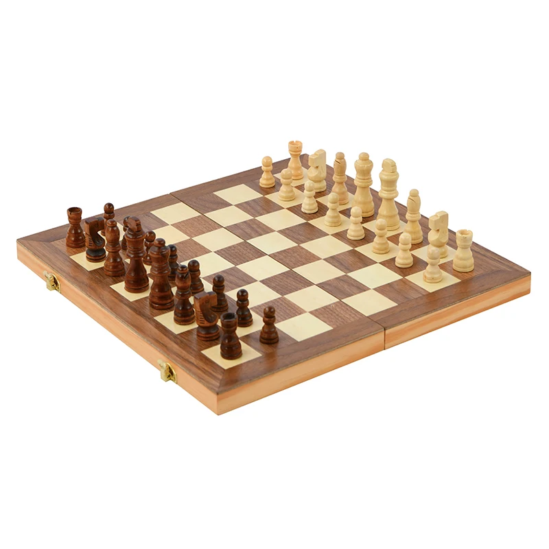 Folding Board with Pieces Storage for Travel Chess Game Portable 15-Inch Magnetic Wooden Classic Chess Set