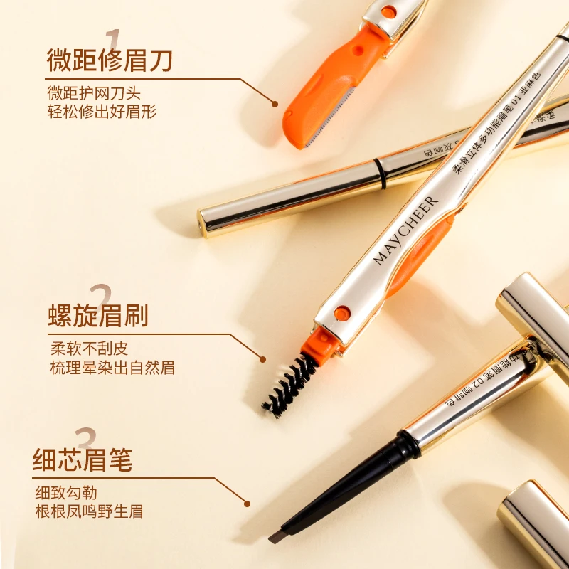 Maycheer Trending Eye Brow Pen Custom Logo Multifunction New Natural Slim Eyebrow Vegan Waterproof Double Head 3 Colors Pencil