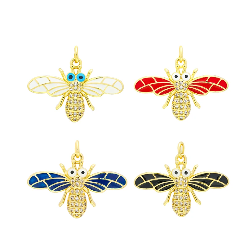 Lovely Cute Brass Drop Oil Micro Insert Cz  Colorful Enamel Charm Animal Bee Pendant For Diy Necklace Jewelry Making Findings