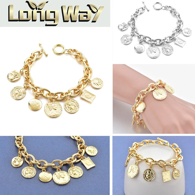 
Hot Punk Style Hip Hop Copper Coin Head Coin Coin Alloy Bracelet Bracelet Accessories Female 