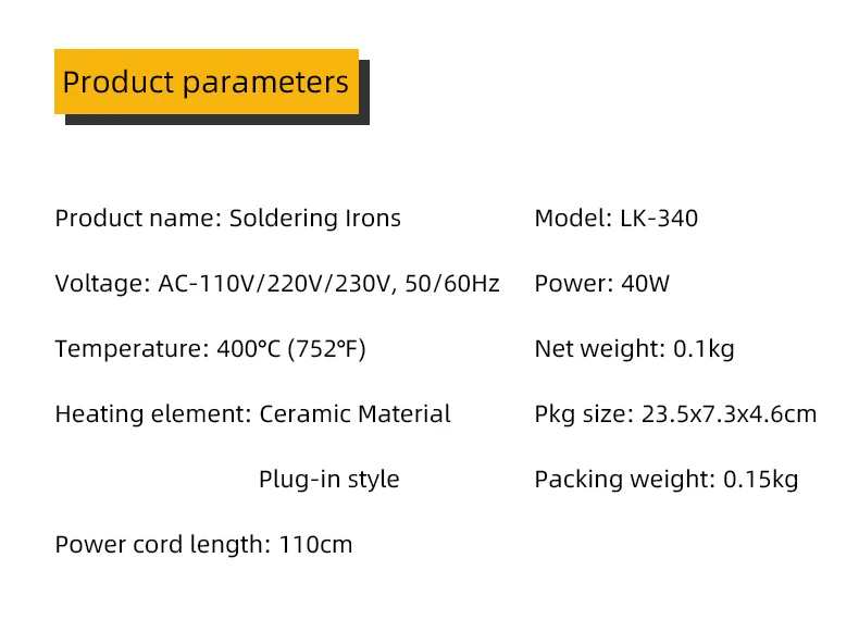 LK340 Electric Soldering Irons Welding Tool 40W Soldering Iron Tips Rapid warming of 40 ℃ Soldering Iron