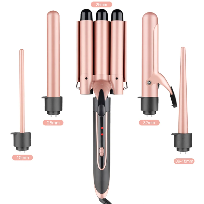 Logo customization wholesale 3 barrel curling iron 5 in 1 cordless curling irons LED Temperature hair curler